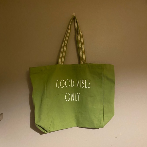 **LAST ONE** NWT RAE DUNN Green Color Good Vibes Only Tote Bag - Picture 4 of 7